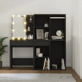 vidaXL Μπουντουάρ με LED &amp; Ντουλάπια Μαύρο από Επεξεργασμένο Ξύλο