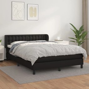 vidaXL Κρεβάτι Boxspring με Στρώμα Μαύρο 140x190εκ.από Συνθετικό Δέρμα