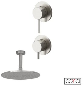 Cora COSMO Μίκτης εντοιχισμού με εκτροπέα 2/3 εξόδων &amp; Ανακλινόμενη κεφαλή Ø25εκ &amp; μπράτσο οροφής 10εκ Inox 316L Brushed