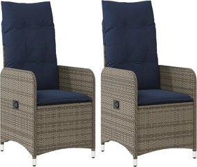 vidaXL Ξαπλωτή Πολυθρόνα Κήπου με Μαξιλάρια 2 pcs Γκρι Πολυ ράταν