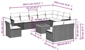 vidaXL Σαλόνι Κήπου 11 Τεμαχίων Γκρι από Συνθετικό Ρατάν με Μαξιλάρια