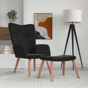 vidaXL Πολυθρόνα Relax Μαύρη Βελούδινη με Σκαμπό