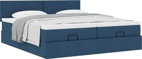 vidaXL Οθωμανικό κρεβάτι με στρώματα μπλε 180x200cm ύφασμα
