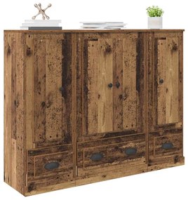 vidaXL Highboard με συρτάρι 3 pcs Παλιό Ξύλο Επεξεργασμένο ξύλο