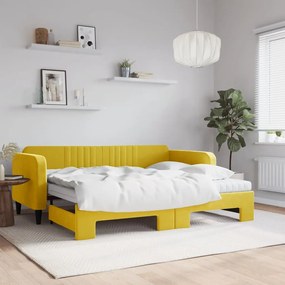 vidaXL Καναπές Κρεβάτι Συρόμενος Κίτρινο 90x200εκ. Βελούδινος Στρώματα