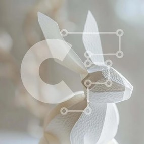 Intra Συλλεκτικό Ξύλινο Παζλ Plywood 4mm - Λευκό λαγουδάκι Origami στο τραπέζι Σε Ξύλινο Κουτί - Διαστάσεις Puzzle: 10x10 cm – 25 κομμάτια