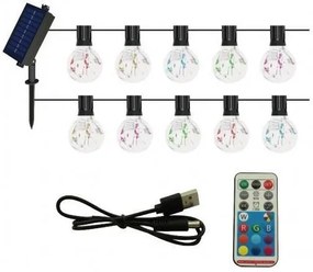Αδιάβροχη Ηλιακή γιρλάντα φωτισμού με 10 LED λάμπες RGB Ε12 7Μ και χειριστήριο Arrango AL47996