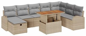 vidaXL Σετ Καναπέ Κήπου με μαξιλάρι 9 pcs Μπεζ Πολυ ράταν