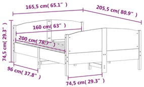 Πλαίσιο Κρεβατιού με Κεφαλάρι Λευκό 160x200 εκ. από Μασίφ Πεύκο - Λευκό