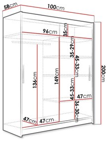 Ντουλάπα Atlanta 166, Μαύρο, 200x100x58cm, 93 kg, Πόρτες ντουλάπας: Ολίσθηση, Αριθμός ραφιών: 4, Αριθμός ραφιών: 4 | Epipla1.gr