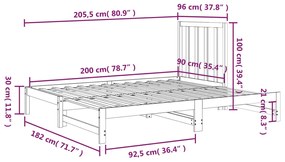 Καναπές Κρεβάτι Συρόμενος 2x(90x200) εκ. από Μασίφ Ξύλο Πεύκου - Καφέ