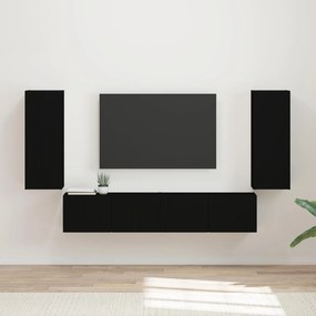 vidaXL Σετ τοίχου για τηλεόραση 4 pcs Μαύρο Επεξεργασμένο ξύλο