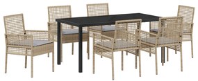 vidaXL Σετ Τραπεζαρίας Κήπου 7 Τεμαχίων με Μαξιλάρες Μπεζ Πολυ Ρατάν