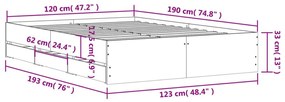 Πλαίσιο Κρεβατιού με Συρτάρια Μαύρο 120x190 εκ Επεξεργ. Ξύλο - Μαύρο