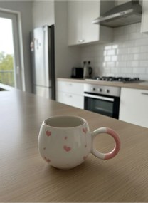 Stewehome χειροποίητη κεραμική κούπα με ανάγλυφη ροζ καρδιά Λευκό