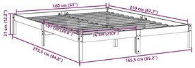 Πλαίσιο Κρεβατιού Μακρύ Χωρίς Στρώμα 160x210 εκ Μασίφ Πεύκο - Καφέ