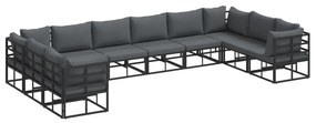 vidaXL Σετ Καναπέ Κήπου με μαξιλάρι 10 pcs Μαύρο Αλουμίνιο