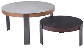 TRENDY Set-2 Τραπεζάκια Σαλονιού, Μέταλλο Ανθρακί, Sintered Stone Καρυδί-Cement Φ60 H.28cm + Φ80 H.43cm