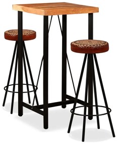 vidaXL Σετ Επίπλων Μπαρ 3 τεμ. Ξύλο Ακακίας/Γνήσιο Δέρμα/Καραβόπανο