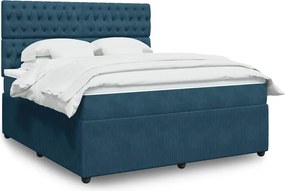 vidaXL Κρεβάτι Boxspring με Στρώμα Μπλε 180x200 εκ. Βελούδινο