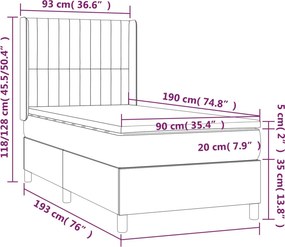 vidaXL Κρεβάτι Boxspring με Στρώμα Σκούρο Καφέ 90x190 εκ. Υφασμάτινο