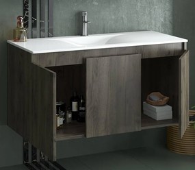 Drop Magnolia S100 Walnut Plywood - Πάγκος με Νιπτήρα &amp; Καθρέπτη