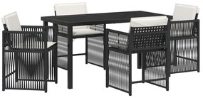 vidaXL Σετ Τραπεζαρίας Κήπου 5 Τεμαχίων με Μαξιλάρια Μαύρο Ρατάν Πολυ