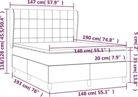 vidaXL Κρεβάτι Boxspring με Στρώμα Μαύρο 140x190 εκ. Υφασμάτινο