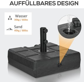 Βάση ομπρέλας έως 40 kg, γεμίζει με λαβή, τετράγωνη, μαύρη
