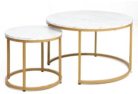 Τραπέζια σαλονιού Severin pakoworld σετ 2τεμ λευκό μαρμάρου-χρυσό Model: 225-000017