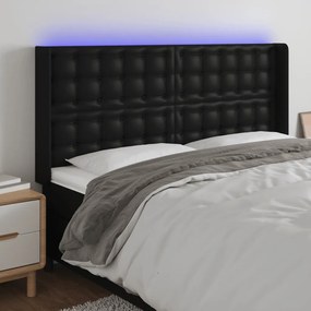 Κεφαλάρι Κρεβατιού LED Μαύρο 203x16x118/128 εκ. Συνθετ. Δέρμα 3124156
