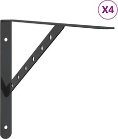 vidaXL Στηρίγματα Ραφιών 4 Τεμ. Ασημί 40x2,5x25 εκ. Ανοξείδωτο Μαύρο