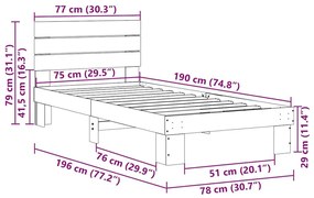 Πλαίσιο κρεβατιού με κεφαλάρι χωρίς στρώμα 75x190 cm - Καφέ