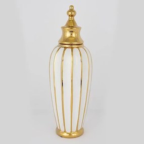 ΒΑΖΟ ΜΕ ΚΑΠΑΚΙ ΚΕΡΑΜΙΚΟ ΛΕΥΚΟ - ΧΡΥΣΟ 15x45.5cm|752-20083