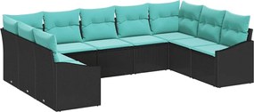 vidaXL Σετ Καναπέ με μαξιλάρι 9 pcs Μαύρο συνθετικό ρατάν