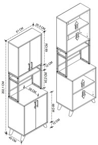 Έπιπλο κουζίνας Sedef Megapap χρώμα pine oak 61x40x202,1εκ.
