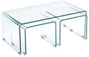 GLASSER Τραπεζάκια (1 2) Σαλονιού - Καθιστικού Διάφανο Γυαλί 12mm  90x50x38/40x36x32cm ΕΜ733
