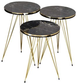 Τραπεζάκια Βοηθητικά Wakmi 321-000067 (Σετ 3Τμχ) 33x33x55/33x33x52/33x33x48cm Black Marble-Gold