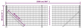 vidaXL Συρματόπλεγμα Περίφραξης Πράσινο 0,8 x 25 μ. με Βάσεις Φλάντζα