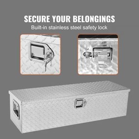 VEVOR Heavy Duty Aluminum Truck Bed Tool Box, Diamond Plate Tool Box with Side Handle and Lock Keys, Storage Tool Box Chest Box Organizer for Pickup, Truck Bed, RV, Trailer, 39&quot;x13&quot;x10&quot;, Silver