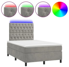 vidaXL Κρεβάτι Boxspring με Στρώμα & LED Αν.Γκρι 120x190εκ. Βελούδινο