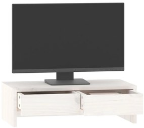 vidaXL Βάση Οθόνης Λευκή 50 x 27 x 15 εκ. από Μασίφ Ξύλο Πεύκου