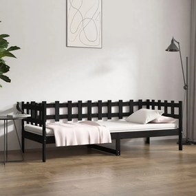 Καναπές Κρεβάτι Μαύρος 90 x 200 εκ. από Μασίφ Ξύλο Πεύκου