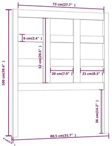 vidaXL Κεφαλάρι Κρεβατιού Μελί 80,5 x 4 x 100 εκ. Μασίφ Ξύλο Πεύκου
