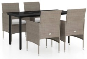 vidaXL Σετ Τραπεζαρίας Κήπου 5 Τεμαχίων Μπεζ και Μαύρο με Μαξιλάρια