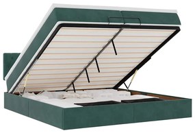 vidaXL Οθωμανικό κρεβάτι με στρώματα & LEDs Σκούρο πράσινο Βελούδο
