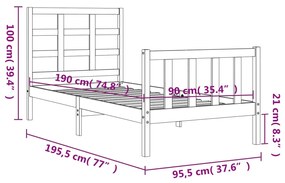 Σκελετός Κρεβ. Χωρίς Στρώμα Λευκό 90x190 εκ Μασίφ Πεύκο - Λευκό