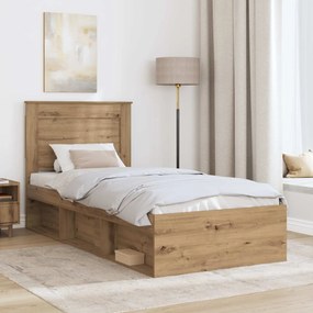 vidaXL Σκελετός Κρεβατιού Artisan Δρυς 75 x 190 cm Επεξεργασμένο Ξύλο