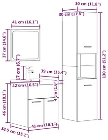 Σετ Επίπλων Μπάνιου 4 Τεμαχίων Γκρι Σκυροδέματος από Επεξ. Ξύλο - Γκρι