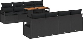 vidaXL Σετ Καναπέ Κήπου με αποθήκευση 9 pcs Μαύρο Πολυ ράταν